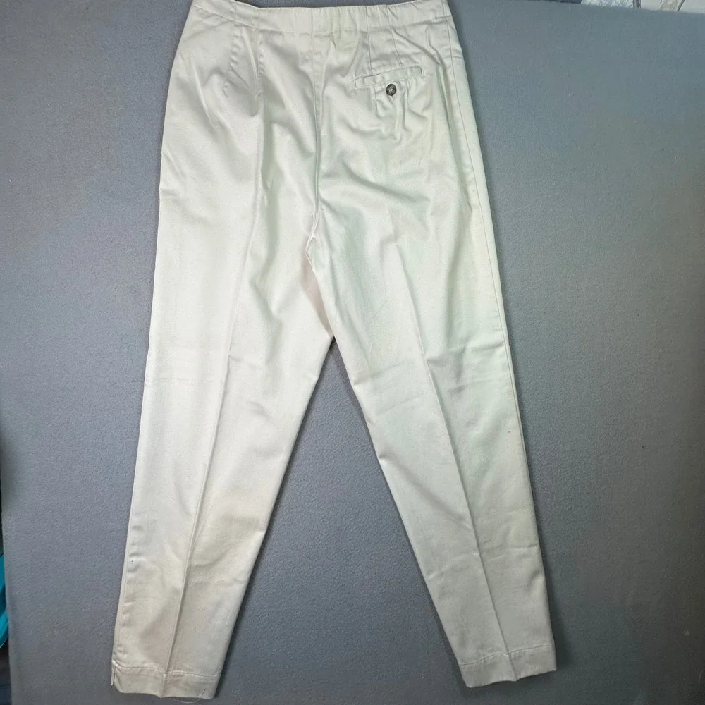 Talbots Cotton Trousers Wrinkle Resistant Side Zip Classic Beige Size 12 Stone